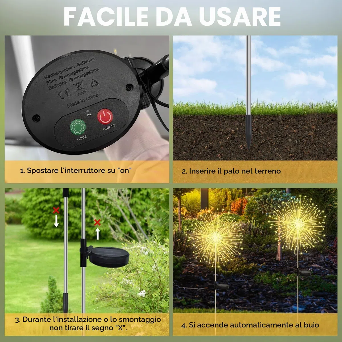 2 luci solari da giardino,120 luci solari da giardino a LED,8 modalità, luci solari impermeabili a forma di soffione,decorazioni solari da giardino bianco caldo,per esterni,vialetti da giardino,prati