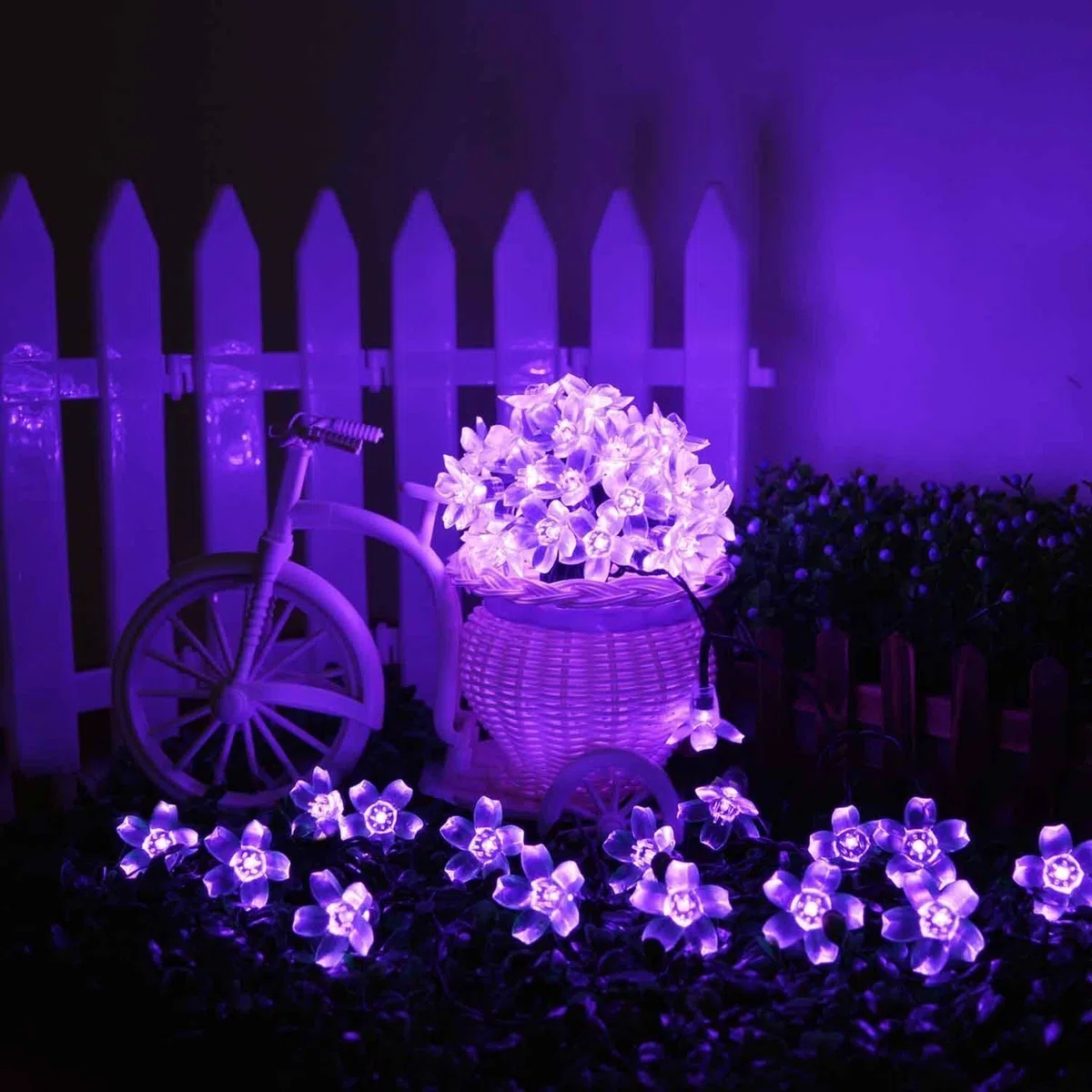 KINGCOO Catena Luminosa Stringa Luci Fiore Solare Esterna,Impermeabile 21ft 50LED Fiore di Pesca Ciliegio Luci di Stringa Solare Fata per Case Giardini Decorazioni Natalizie Feste(Viola)