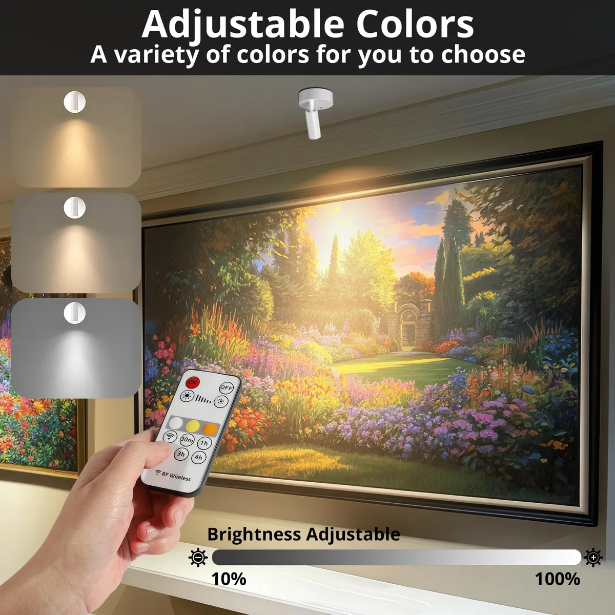 TaoFiaCo Faretti LED Ricaricabili da Parete per Interni Bianco - Lampada da parete USB con Telecomando 3 Colori Dimmerabili - Faretto LED Wireless per Illuminazione di Quadri Piante Camera da Letto