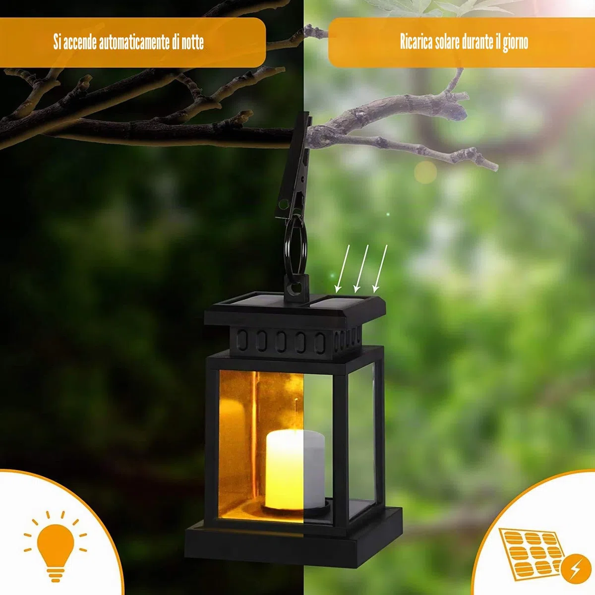 2 lanterne solari per esterni con candela a LED, lanterna solare a LED, lampada solare per esterni, effetto tremolante, lanterna a LED solare con candele, lampada decorativa per giardino, terrazza