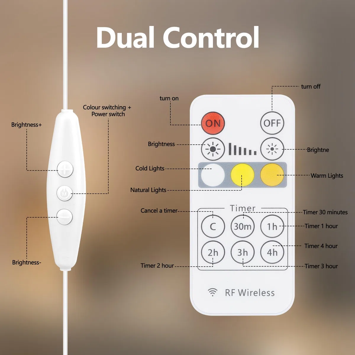Luci per Specchio da Trucco,10 Lampadine Dimmerabili Luce Specchio Bagno Hollywood per Trucco con Controllo remoto RF Cavo USB Regolabile, 3 Colori e 10 Intensità Kit Luci LED Specchio Camera da Letto