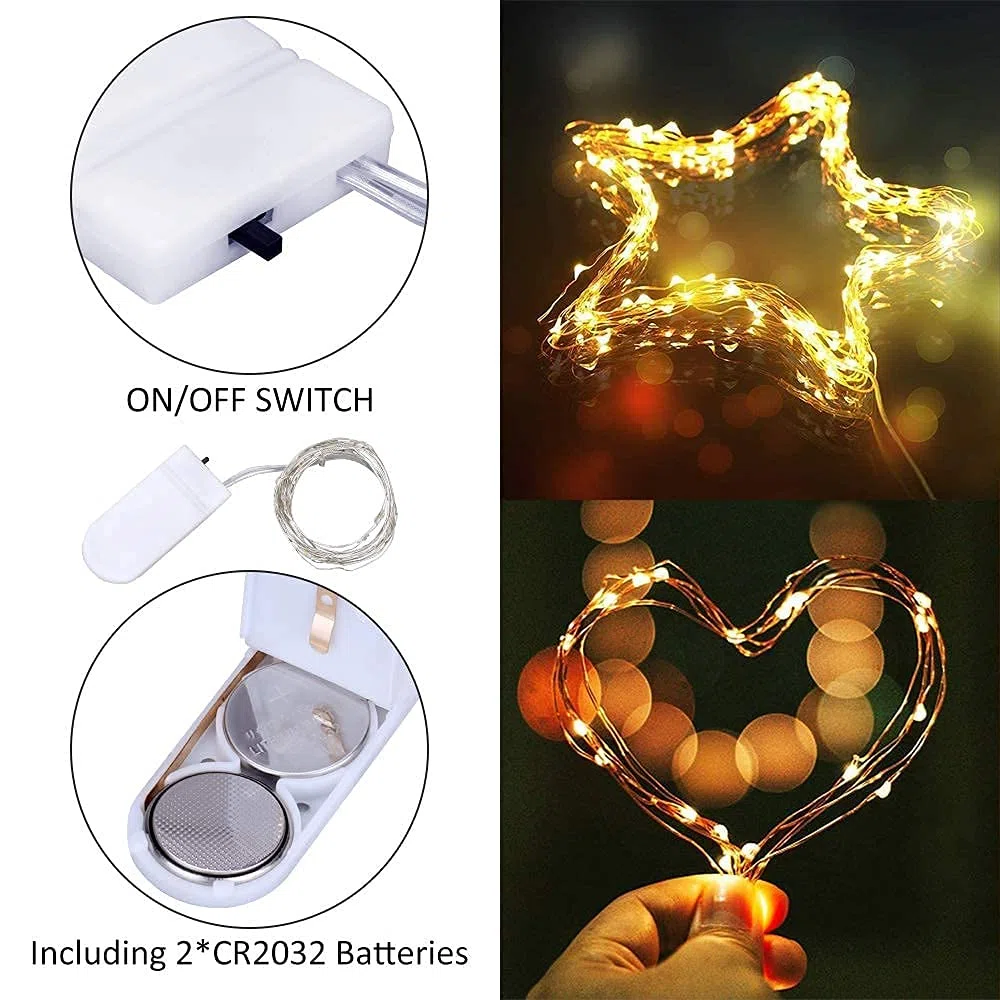 Stringa Luci LED a Batteria, 15 Pezzi Impermeabile 20 LED 2M Mini Lampada a Fili di Rame Bianco Caldo per Interni ed Esterni, Natalizi, Matrimoni, Feste di Compleanno, Decorazione da Giardino