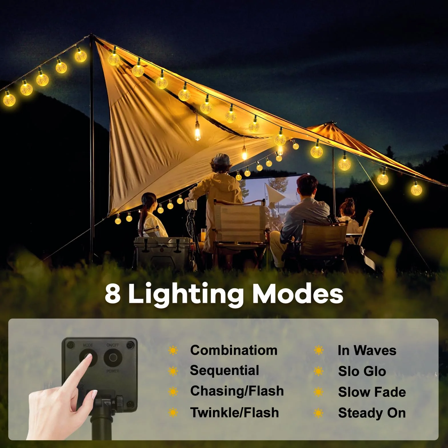 Luci Solare Catena Luminosa Esterno, 11M 60LEDs Luci Solari da Giardino, IP65 Impermeabile, 8 Modalità Luce Energia Solare Giardino Esterno per Feste, Terrazzo, Balcone, Matrimonio (Bianco Caldo)
