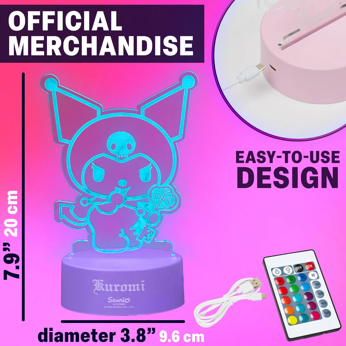 Get Trend Kuromi Sanrio LED Luce Notturna, Lampada da Comodino con Luminosità Regolabile, USB Alimentato a Batteria, 16 Colori e 4 Modalità (Multi Kuromi)
