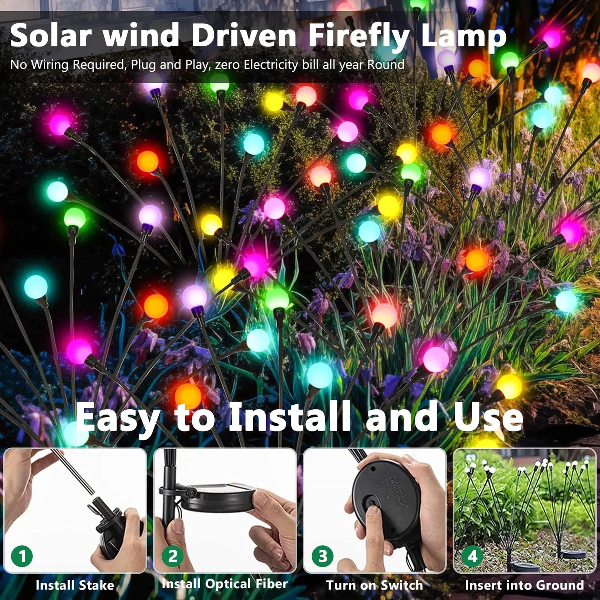 Lampade solari per esterni, 4 pezzi, lucciole solari con 10 LED, Colorato lampade solaro da giardino, IP65, impermeabili, per esterni, luci decorazione da giardino, balcone