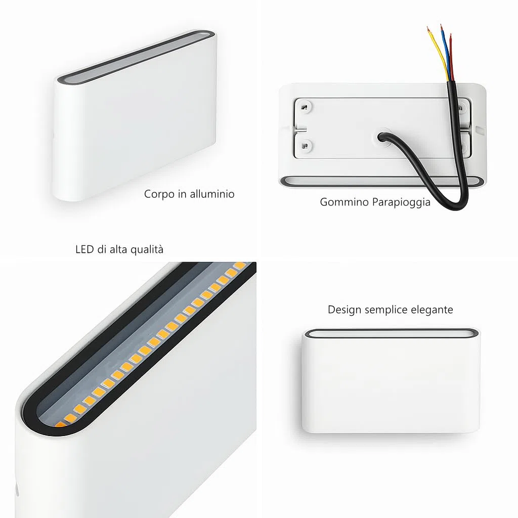Applique da Parete LED 12W Lampada Moderna Rettangolare con Doppio Fascio Luminoso Up&Down 960 Lumen Luce Naturale 4000K per Interno Esterno IP54 (Bianco)