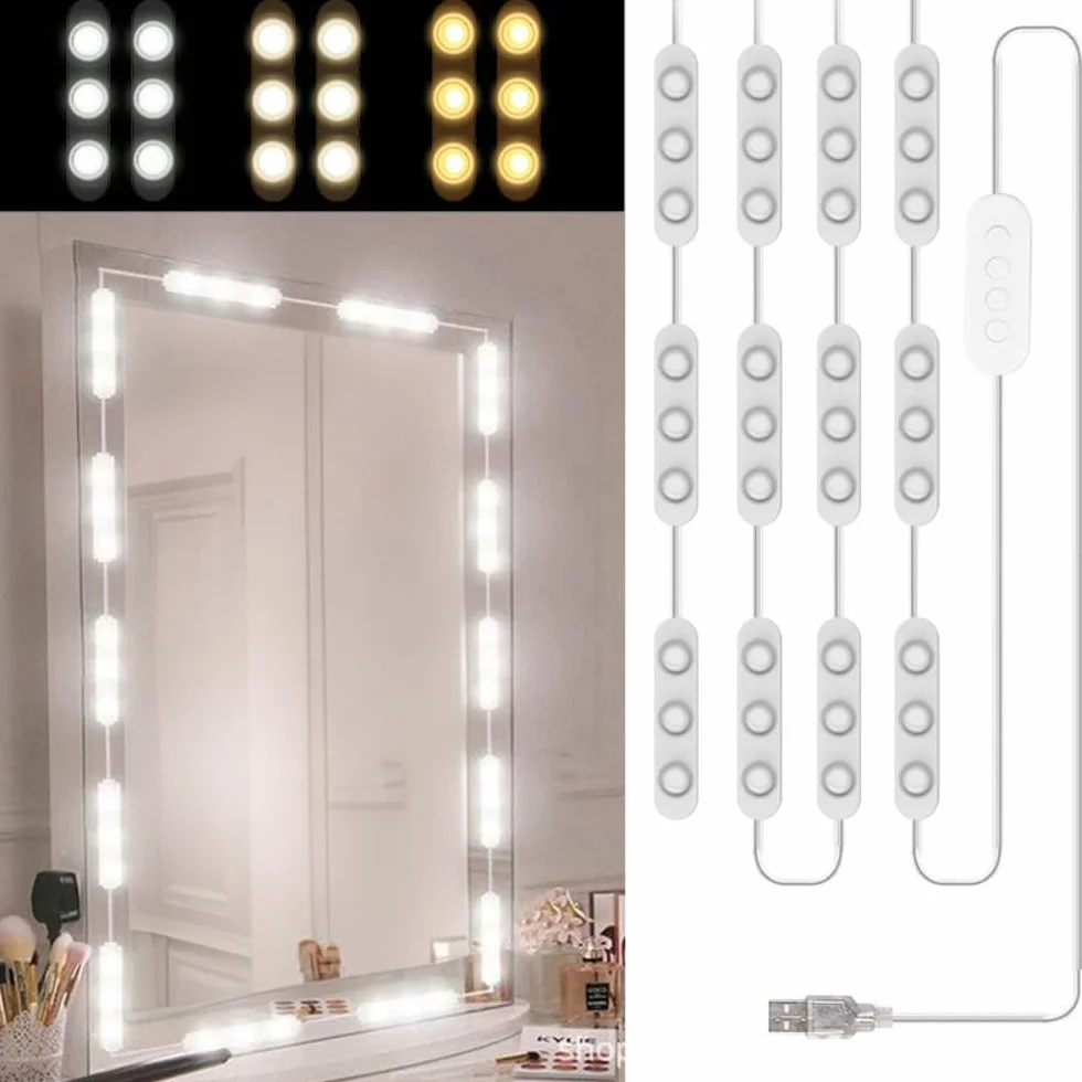 5M Luci LED da Specchio Dimmerabile 3 Colori, 60 LED Kit Illuminato per Make Up, Applica a Specchio Cosmetico e Bagno