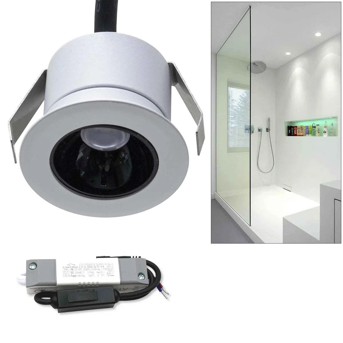 Mini Faretto Bianco Incasso LED 3W CCT da 2700K a 4000K Luce SPOT 26 Gradi Box Doccia Nicchia Bagno IP44 Vetrine, Espositori, Mensole, Ripiani, RA90 alimentazione 230V