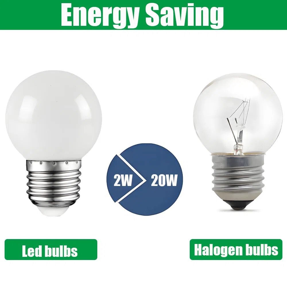 Lampadina E27 con tappo a vite, 2W, luce LED Edison, calda pera da golf bianca, per feste all'aperto in terrazza Natale, 10 set