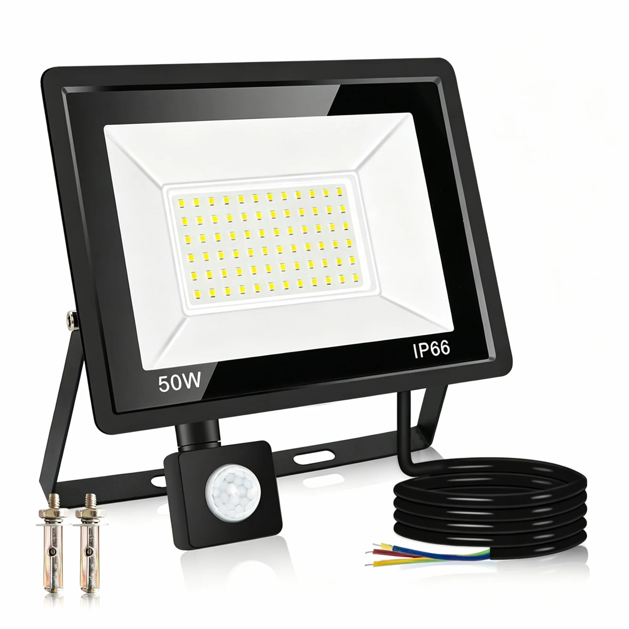 Caldarax 50W Fari Led da Esterno con Sensore di Movimento, 4500LM 6500K Bianco Freddo Faretto LED Esterno, IP66 Impermeabile Faro LED Interna ed Esterna per Garage, Giardino, Cortile