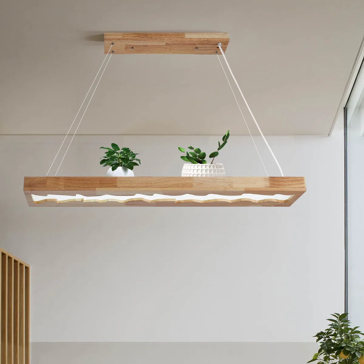 Lampada a sospensione a led in legno, lampada a sospensione rustica in legno dimmerabile per tavolo da pranzo, altezza regolabile, 40W, 100 CM