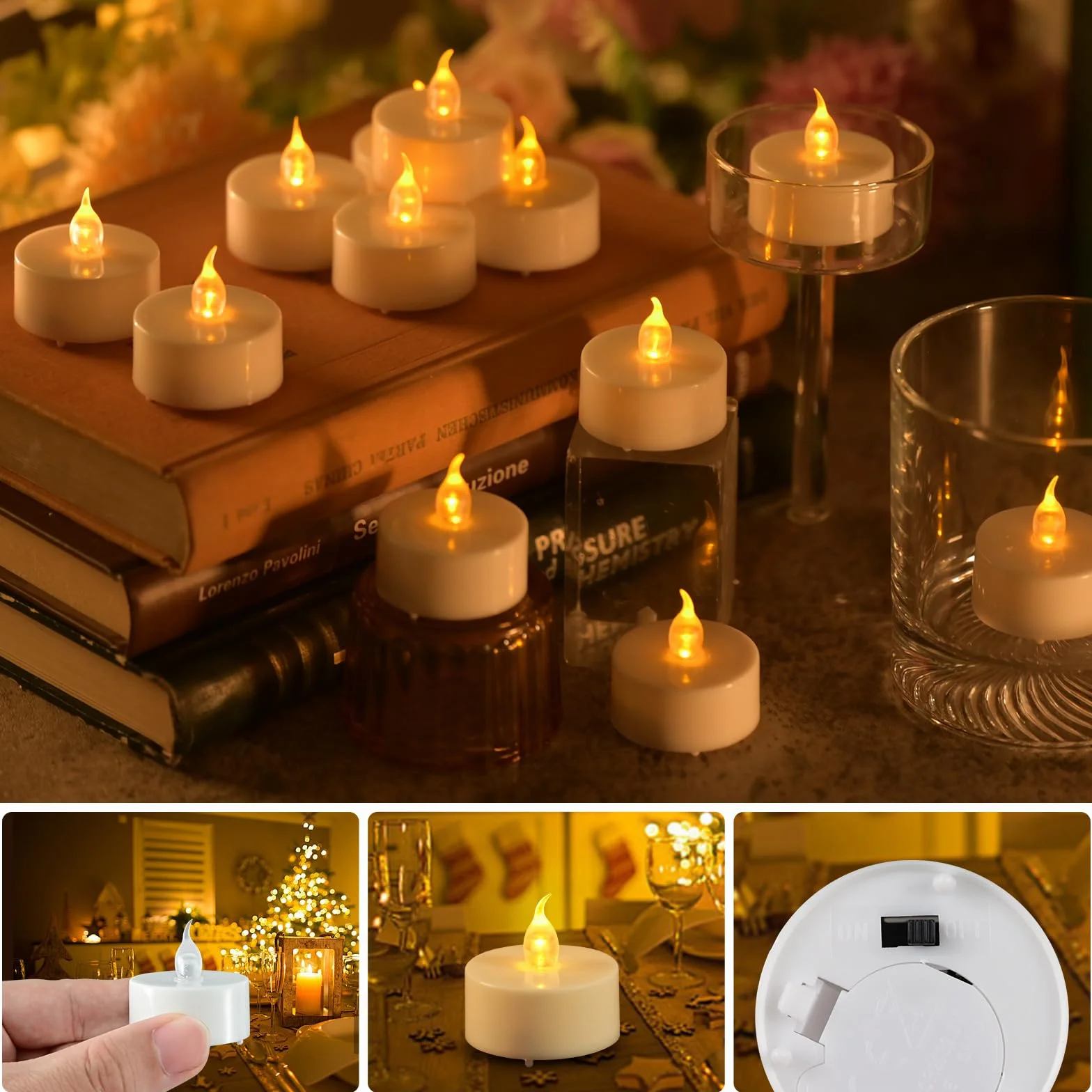cimetech 12 lumini a LED con timer, telecomando senza fiamma, candele a LED elettriche, alimentate a batteria, per casa, stanza, tavolo, Halloween, decorazioni natalizie