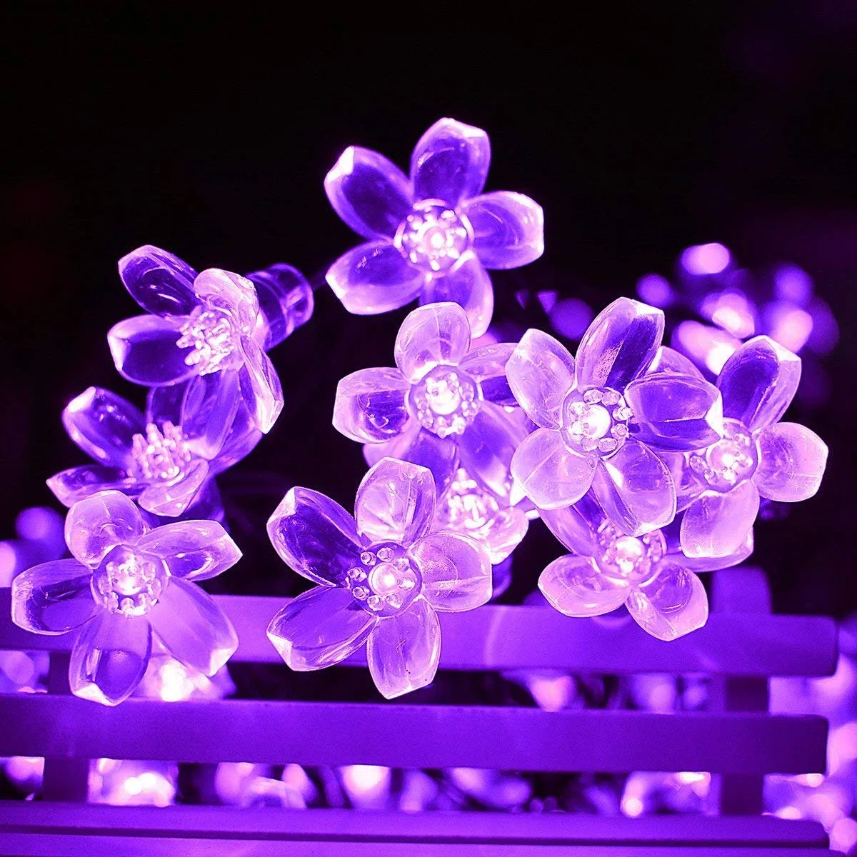 KINGCOO Catena Luminosa Stringa Luci Fiore Solare Esterna,Impermeabile 21ft 50LED Fiore di Pesca Ciliegio Luci di Stringa Solare Fata per Case Giardini Decorazioni Natalizie Feste(Viola)