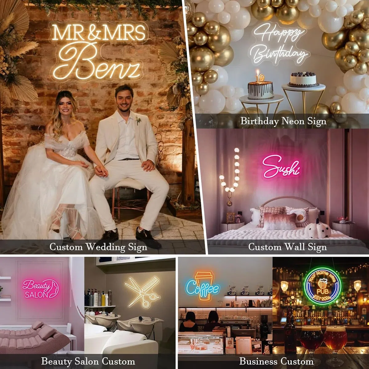 Insegna al Neon Scritta LED Personalizzabile per Decorazioni Scritta Neon Personalizzata per Feste Compleanno Matrimoni Negozi Bar Insegna Luminosa led Lampada Personalizzata(25-152cm）