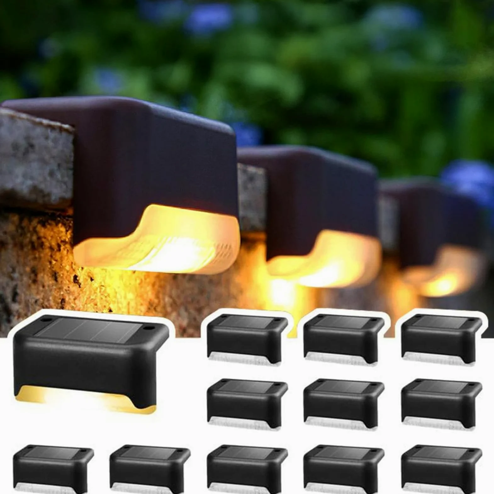 CNMTCCO Confezione da 12 lampade solari nere per esterni per giardino, scale, recinzione, illuminazione per vialetti per la decorazione di cortile, terrazzo, scale e giardino (nero)