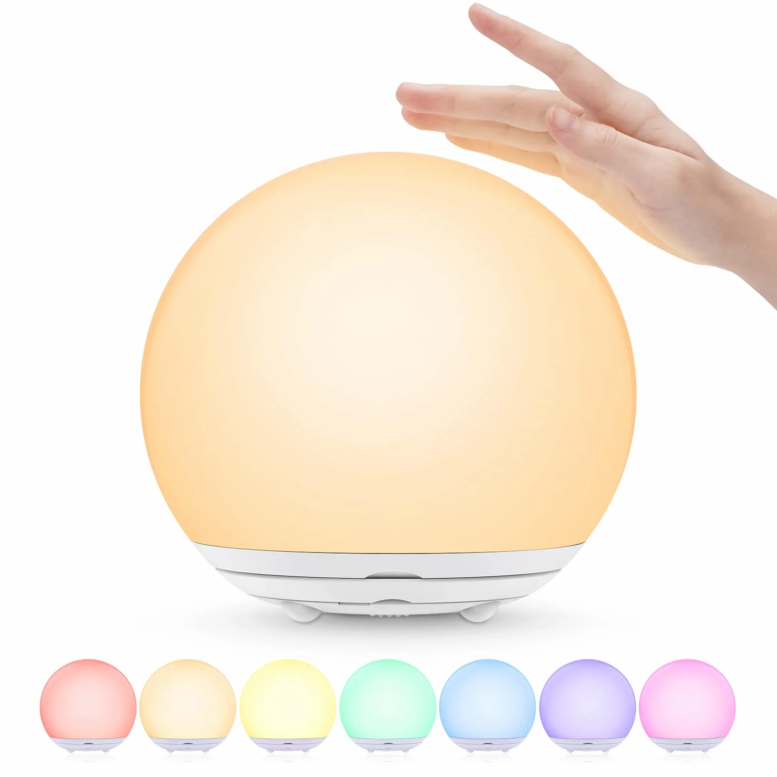 Suright Luce Notturna Bambini,Lampada da Comodino Ricaricabile USB,Luce Notturna LED con Luce Calda Dimmerabile Progressive&Luce a 7 Colori,Touch&Interruttore,Timer per Cameretta,Campeggio, Regalo