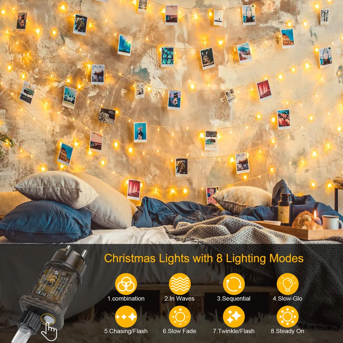 FairyGlim Catena di luci natalizie con telecomando, 50 m, 500 LED, impermeabile, per esterni, 8 modalità, ideale per giardini, feste, terrazze e balconi, decorazione festiva (bianco caldo)