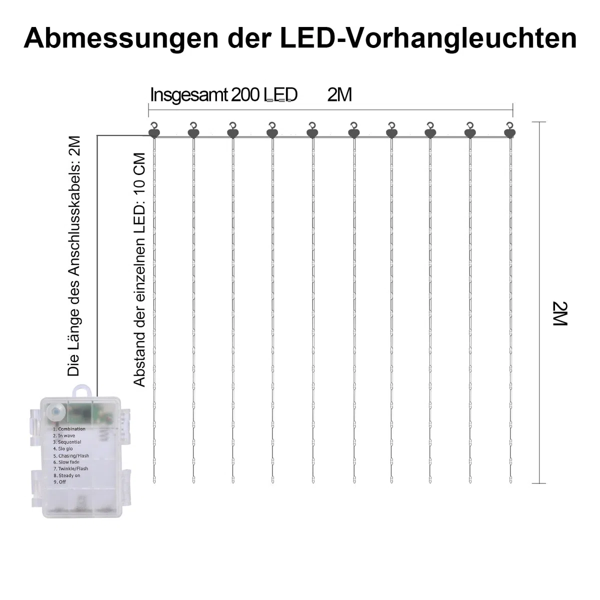DBFAIRY Tenda luci fiabesche 2x2m 200 LED tenda luci fiabesche 8 modalità LED luci fiabesche telecomando timer luminosità regolabile per festa di Natale decorazione interna ed esterna (bianco caldo)