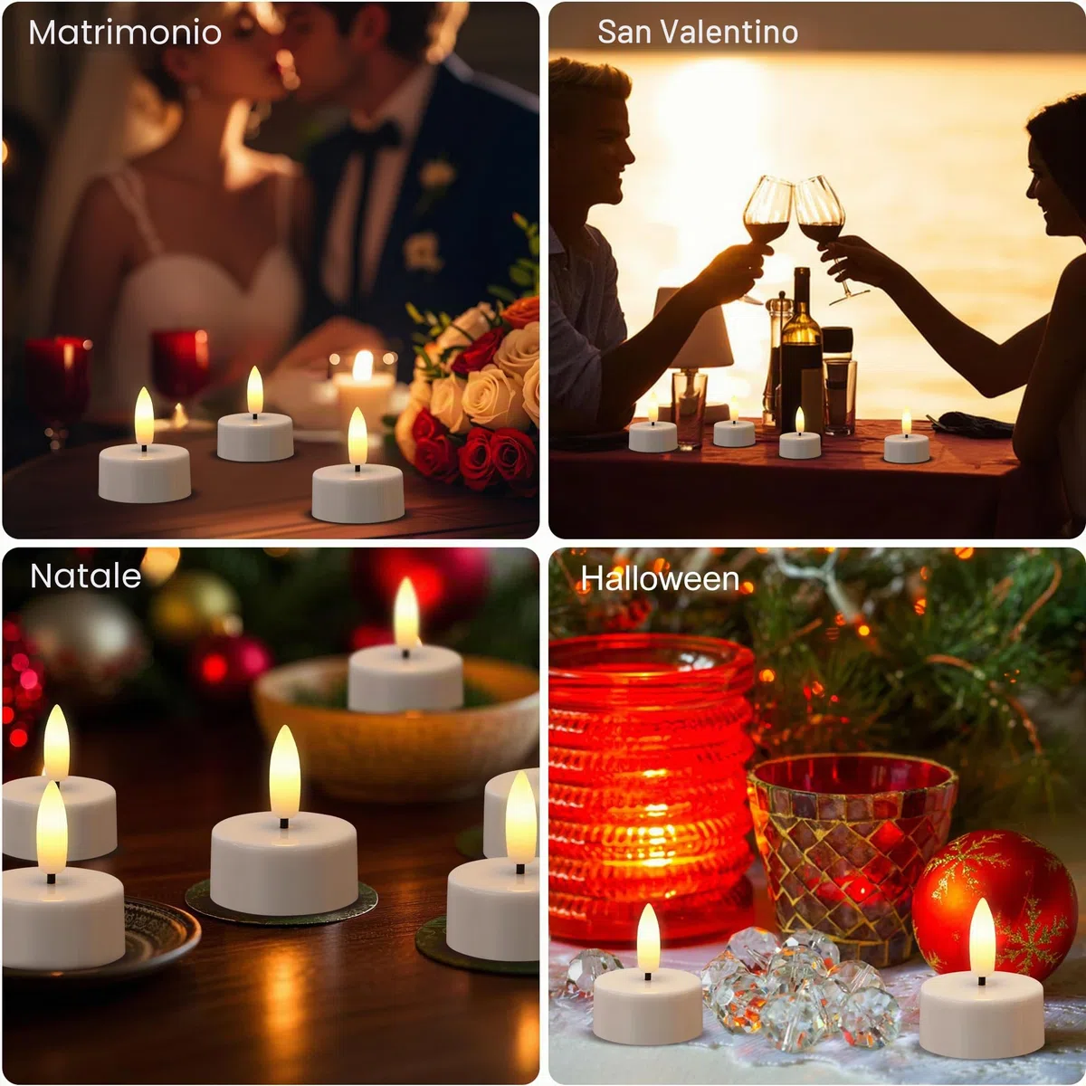 EXTSUD 12 lumini a LED con timer, ricaricabili, candele a LED, senza fiamma, luce tremolante, luce notturna, lumini elettrici per la gioventù, portacandela da tavolo per il soggiorno