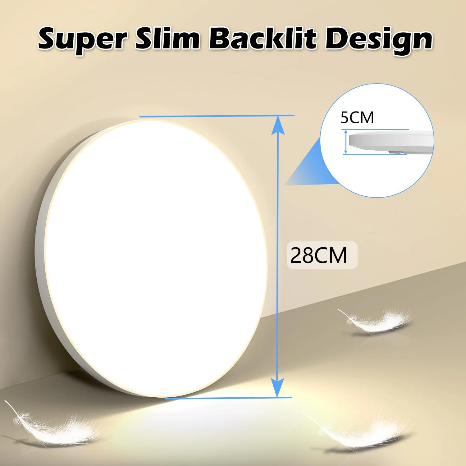 OUILA Plafoniera LED Soffitto 24W, Lampada da Soffitto 4000K 2000LM Plafoniera Bagno IP44 Impermeabile Rotonda Ø28CM Lampadario LED Moderna Luce Soffitto per Cameretta, Cucina, Soggiorno