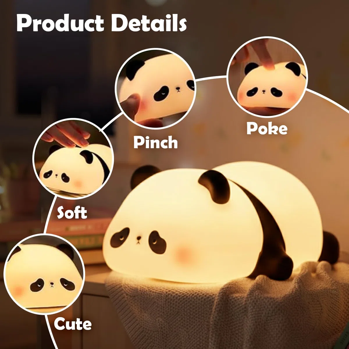 LEIGHT Luce Notturna per Bambini, Lampada LED Ricaricabile Touch con 3 Modalità di Luce (Sonno, Soft, Intensa), Lampada da Comodino per Camera, Regalo per Neonati e Bambini - Luce notturna del panda