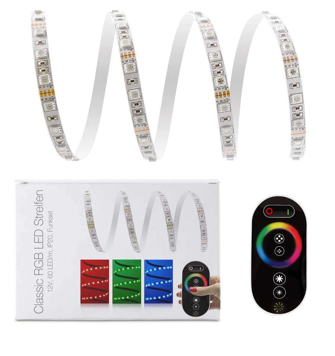 6 meter RGB LED Strip Set (60 LED/m, IP20) incluso controller telecomando senza fili e di alta qualità, 10 a alimentazione adattatore