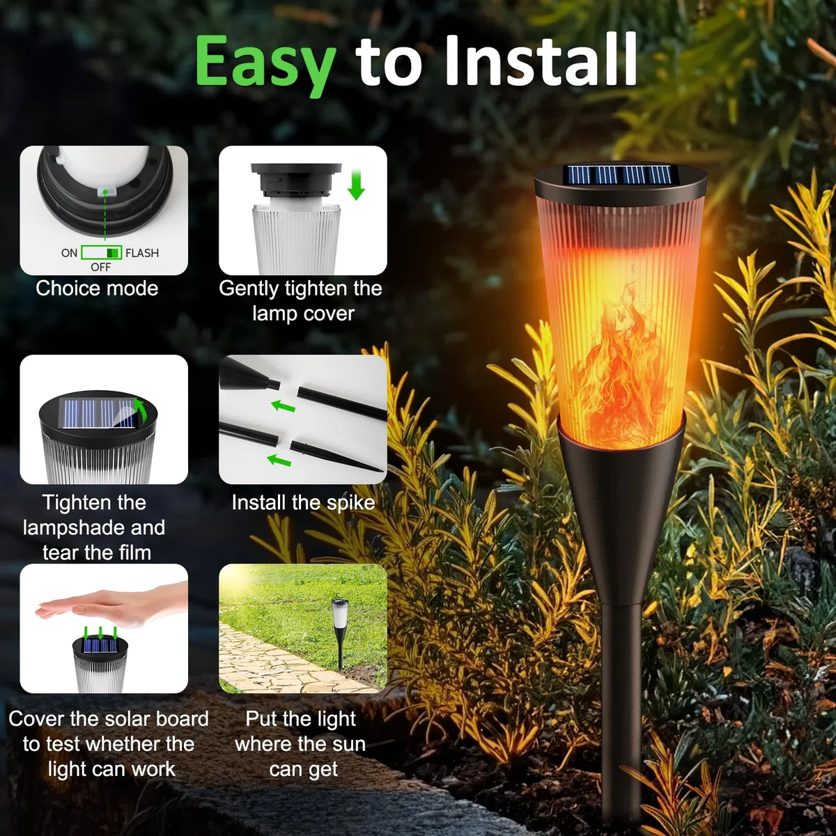 FIFlying Lampade Solari da Giardino, 6 Pezzi 12 LED Fiamma Luci Solari Esterno IP65 Impermeabile, 2 Modalità Solare Torcia Luce con Effetto Fiamma per Giardino, Cortile, Vialetto, Prato, Patio
