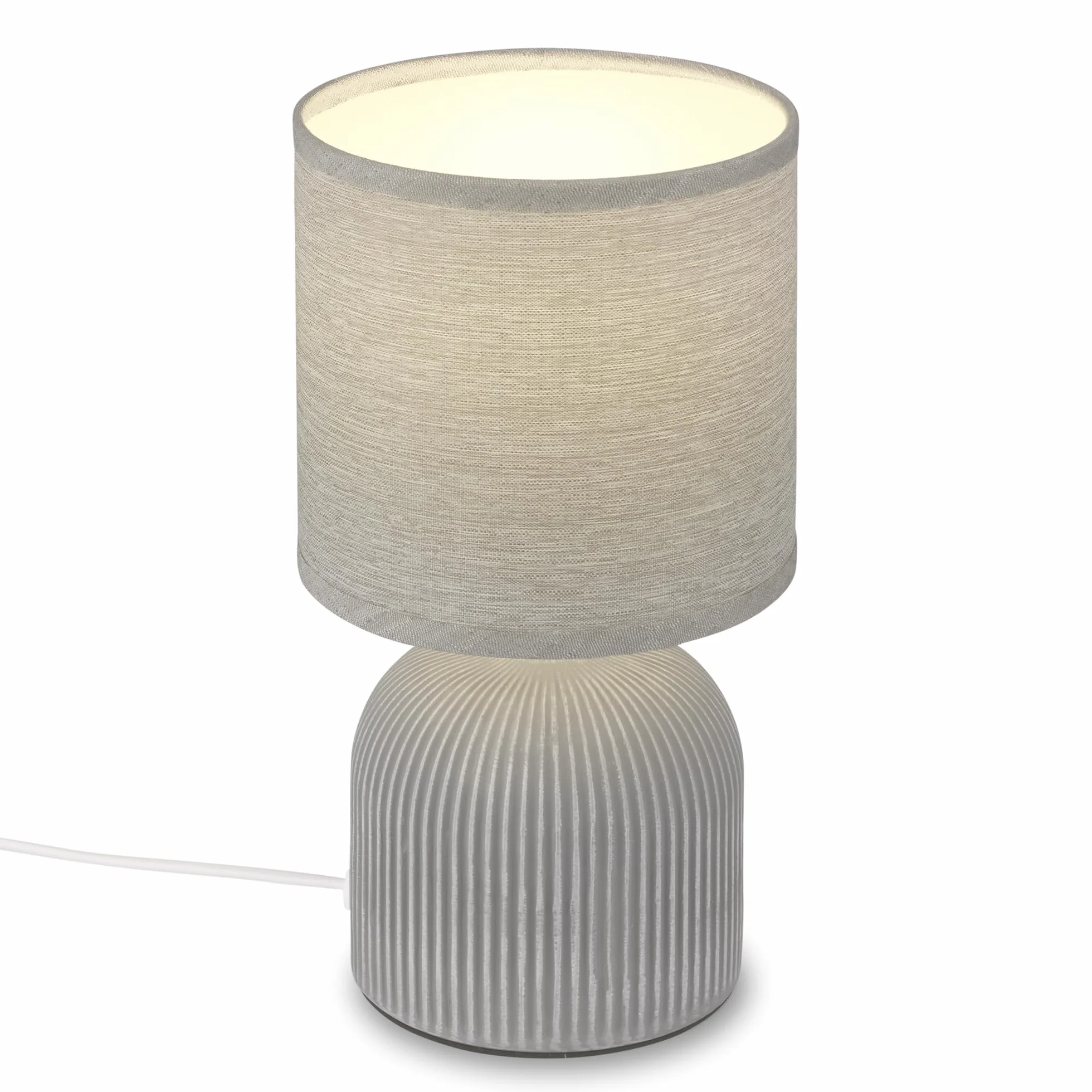 Briloner - Lampada da tavolo con paralume in tessuto, interruttore a cavo, base in ceramica, lampada camera da letto, lampada, lampada da comodino, 15x28 cm (DxH), grigio