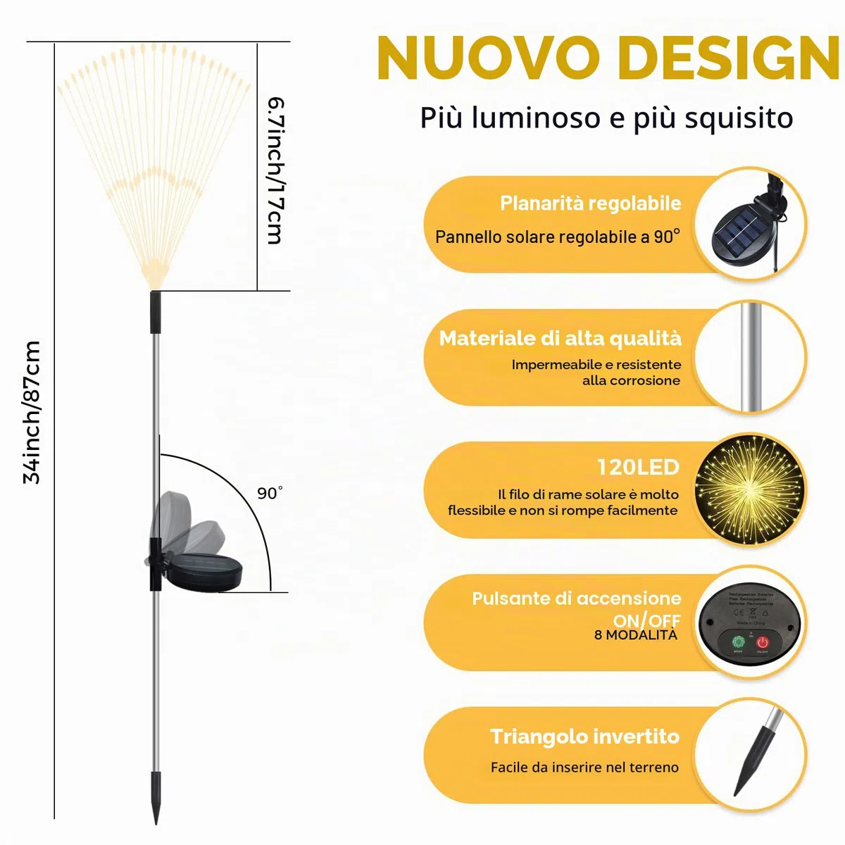 2 luci solari da giardino,120 luci solari da giardino a LED,8 modalità, luci solari impermeabili a forma di soffione,decorazioni solari da giardino bianco caldo,per esterni,vialetti da giardino,prati