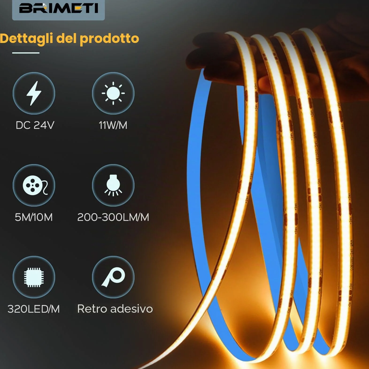 Striscia LED COB 24V 10M Luce LED Tubo Interno Autoadesivo 4000K Bianco Naturale 320LEDs/M Strisce Nastro Nastri Larghezza 8mm, per Cucina, Soggiorno, Bar Feste (Senza Alimentatore)