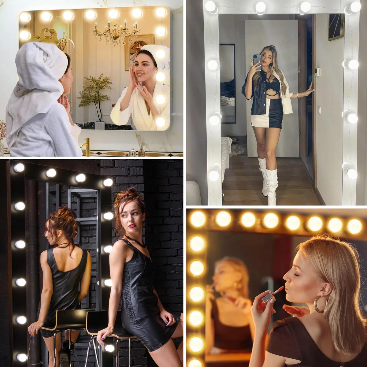 daphomeu USB Luci per Specchio da Trucco, 14 Lampadine Dimmerabili, Luci da Specchio Hollywood con 3 Modalità Colore, Make Up Luci a LED per Trucco Cosmetico Bagno