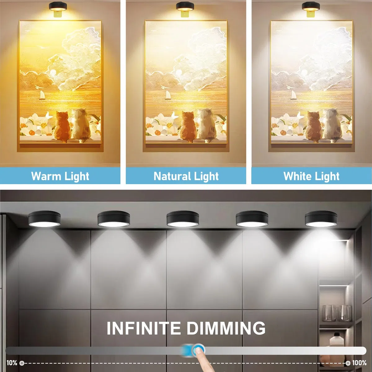 4 pezzi di lampada da parete magnetica senza fili con telecomando, illuminazione vetrina dimmerabile, 3 modalità di colore, LED, batteria, per soggiorno, camera da letto, scala