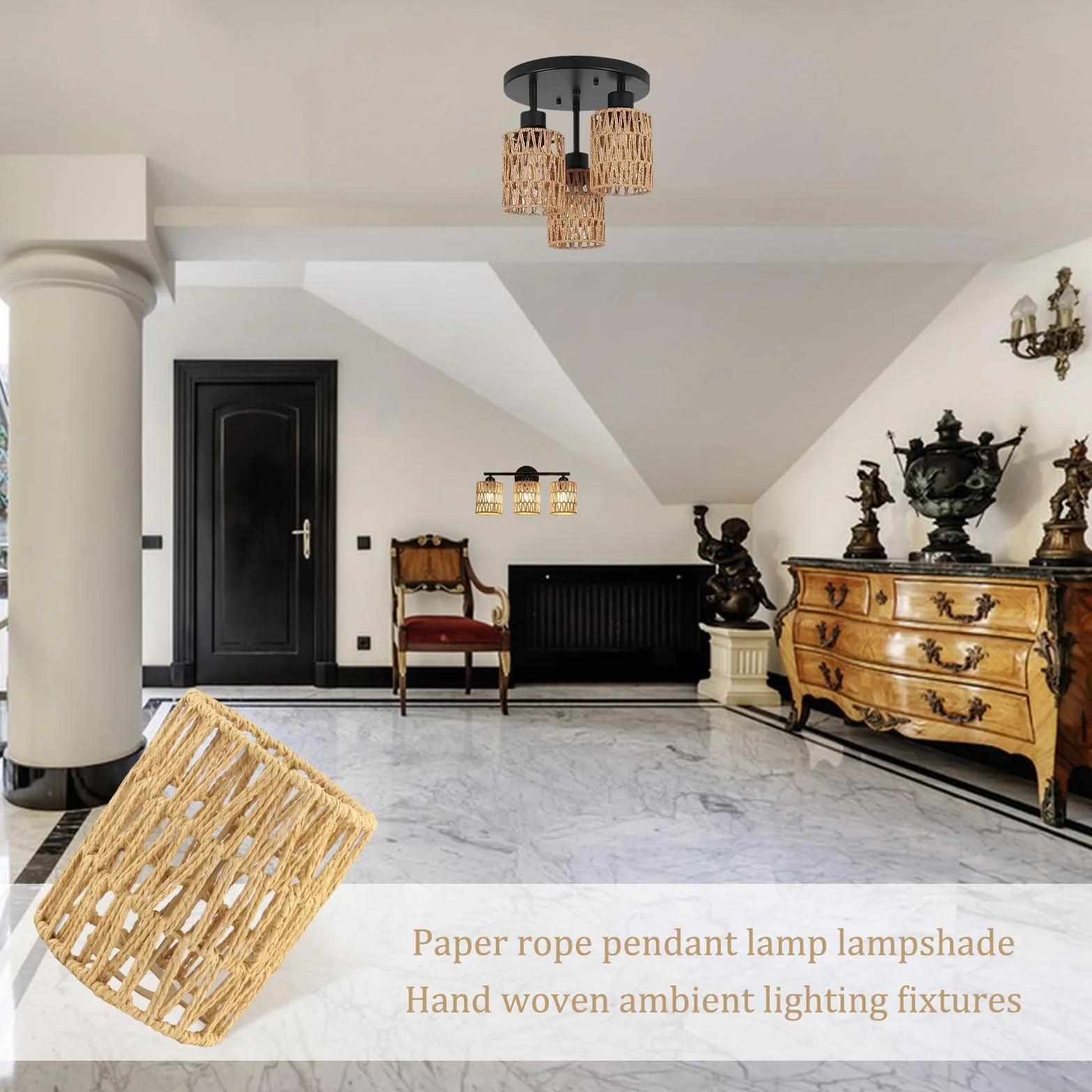 Paralume in Rattan 2 Pezzi Paralume Lampada Ø 120 mm Stile Bohémien Paralumi per Lampade per Lampadario Soffitto Lampada da Tavolo Lampade
