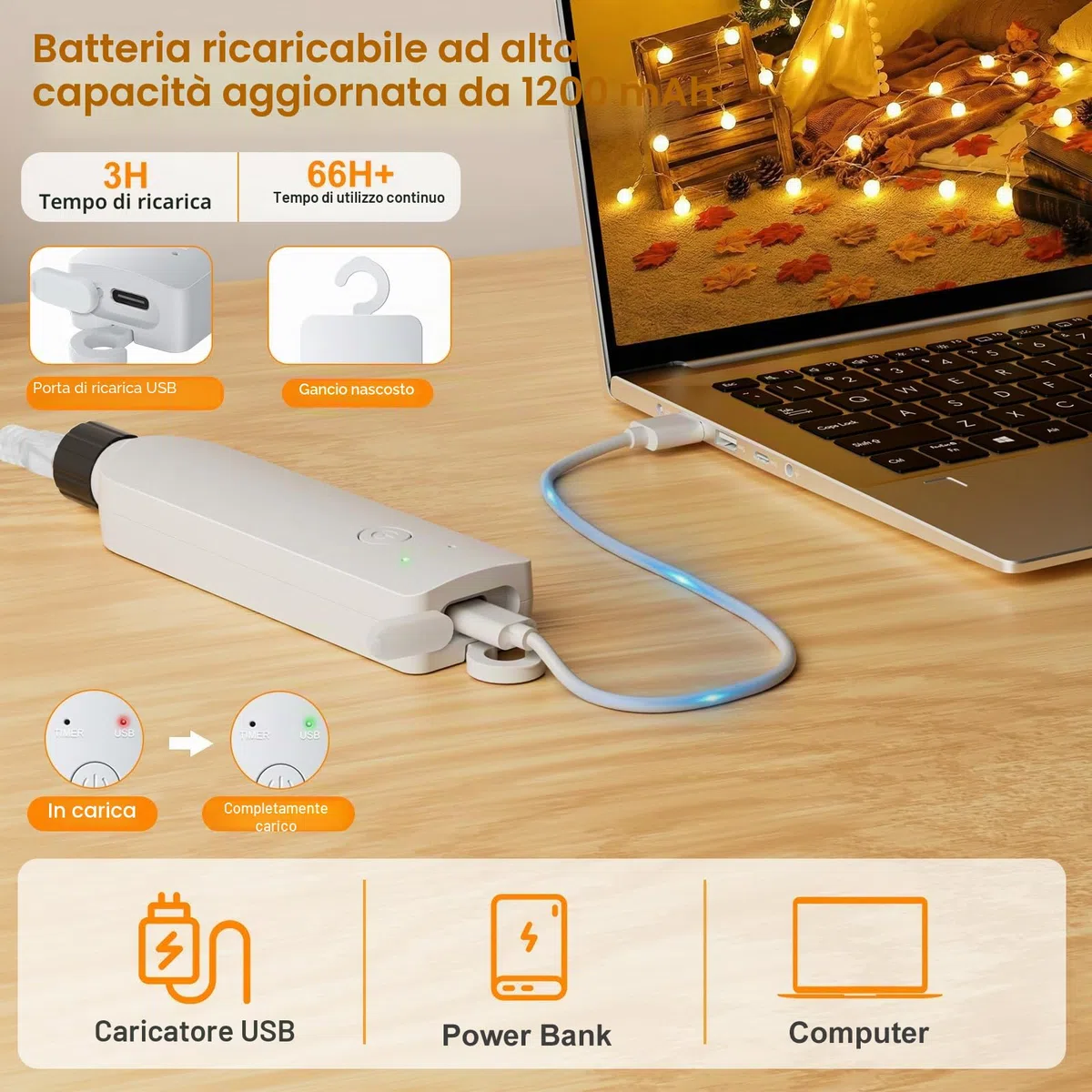 Catena Luminosa Esterno Interno, 60LEDs 10M Luci LED a Batteria con USB 8 Modalità FunZione Timer IP65 Impermeabile, Lucine LED Decorative per Balcone Giardino Feste Camera Campeggio Natale