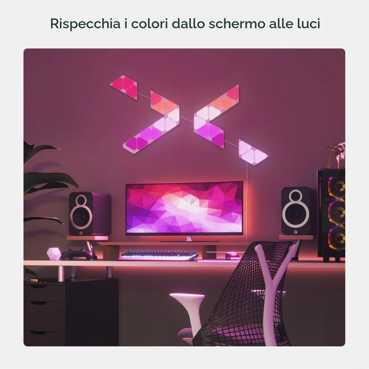 Nanoleaf Shapes Mini Triangle Expansion Pack, 10 Mini Triangoli LED Aggiuntivi RGBW - Applique da Parete Interno Modulari, Luci Led 16M Colori WiFi, Funziona con Alexa, Sincronia Musica e Monitor