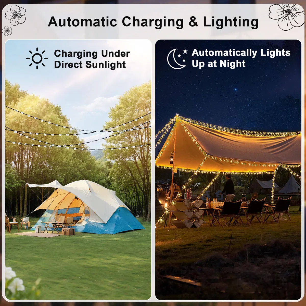 Fohil Catena Luminosa Esterno Solare, 12M 100 LED Fiori di Ciliegio Luci Solari Esterno 8 Modalità IP65 Impermeabile Luci Solari Decorative per Giardino Festa Natale Halloween Decorazione