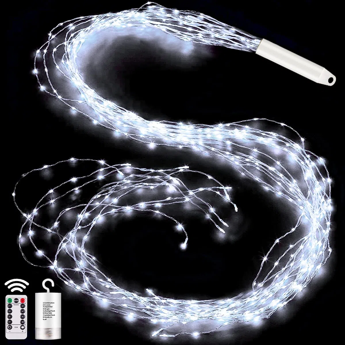 Joycome Fascio di Luce 2m 200 LED Luci a Cascata, 8 modalità di Illuminazione Catena Luminosa, Impermeabili Luci Decorative Stringa con Telecomando per Natale Festa Matrimonio ((Bianco Freddo)