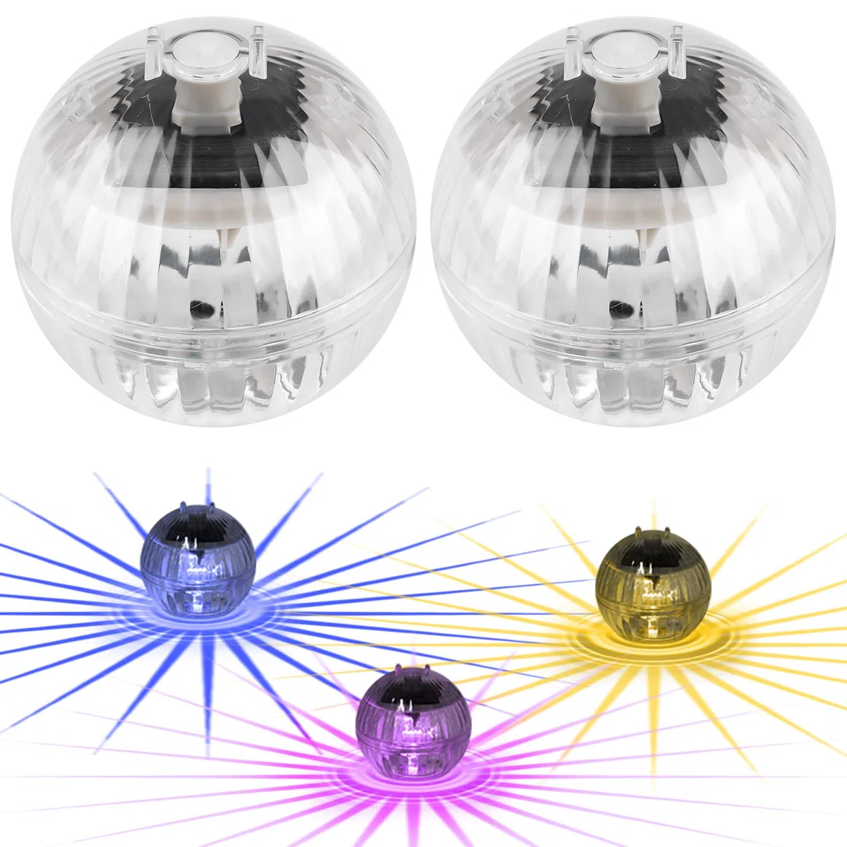 Set di 2 lampade solari per piscina subacquea, lampade a LED per laghetto con 7 cambi di colore, lampade solari impermeabili per piscine IP44, lampade multicolori per piscine subacquee