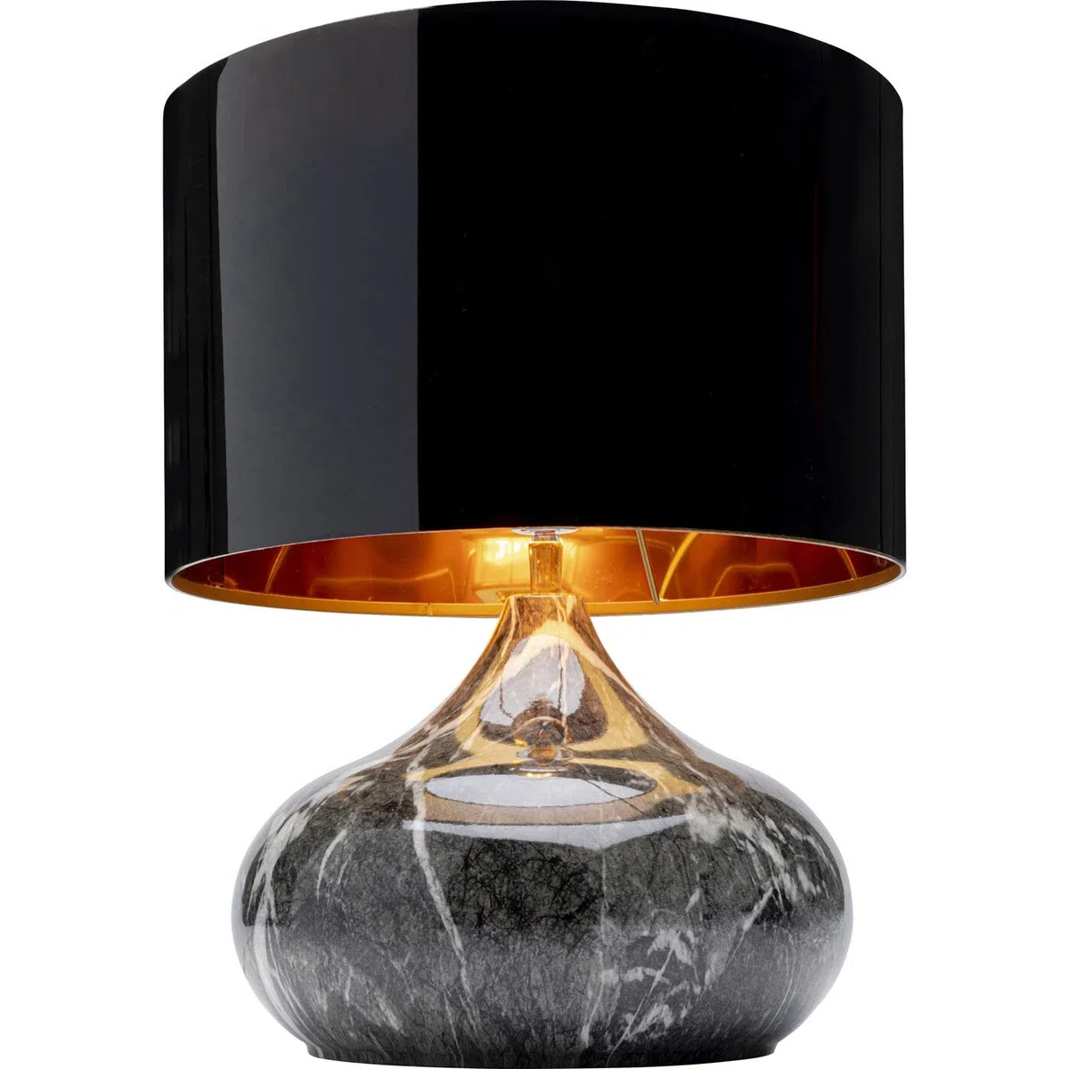 Kare Design Lampada da tavolo Mamo Deluxe, nero, 41x37x37cm | abat jour effetto marmo, paralume orientabile, luce calda, stile elegante, per comodino, lampadina non inclusa