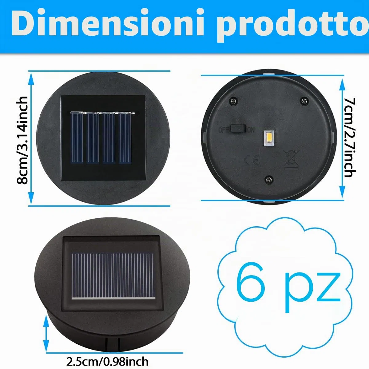 6 Pezzi Lampada Solare di Ricambio, Scatola Batteria Solare, Adatto Lampade a Sospensione Esterni, Giardino, Decorazione Cortile (luce bianca calda)