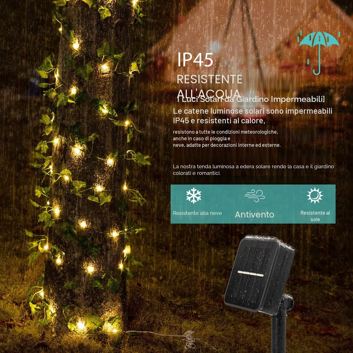 Bigzom Edera finta da esterno solare, 6M 60LED Edera artificiale, Catena luminosa solare da esterno con 8 modalità di illuminazione, Decorazioni per giardini, pareti e matrimoni