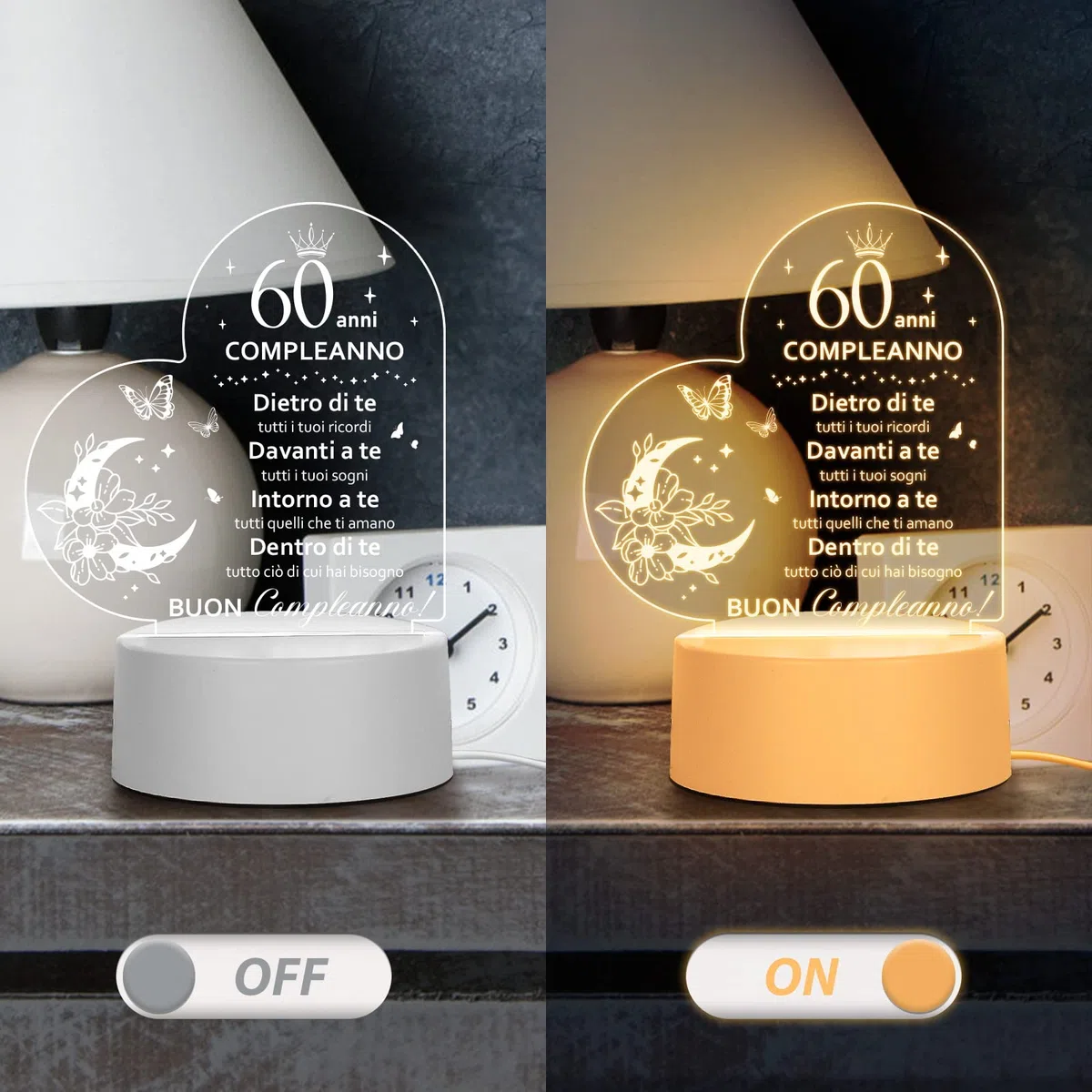 Regalo 60 Anni Compleanno Donna Uomo 1965 - Luce Notturna per Mama, Papa, Nonna, Sorella, Amica - Idee Regali Uomo 60 Anni, Regalo per i 6 0 Anni Donna, per Camera da Letto, Studio, Testa di Letto