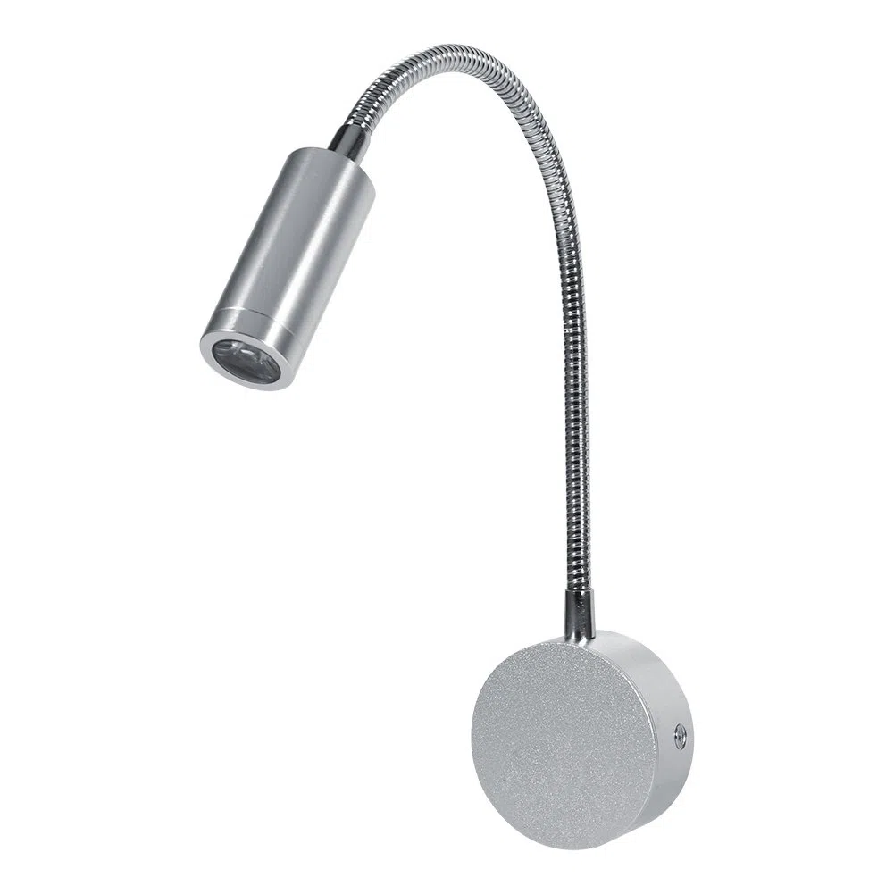 Lampada da Parete LED Regolabile con Collo di Cigno, 1W/3W Luce Calda 3000K, Lampada da Lettura Senza Fili a Batteria per Camera da Letto, Soggiorno, Ufficio, Argento