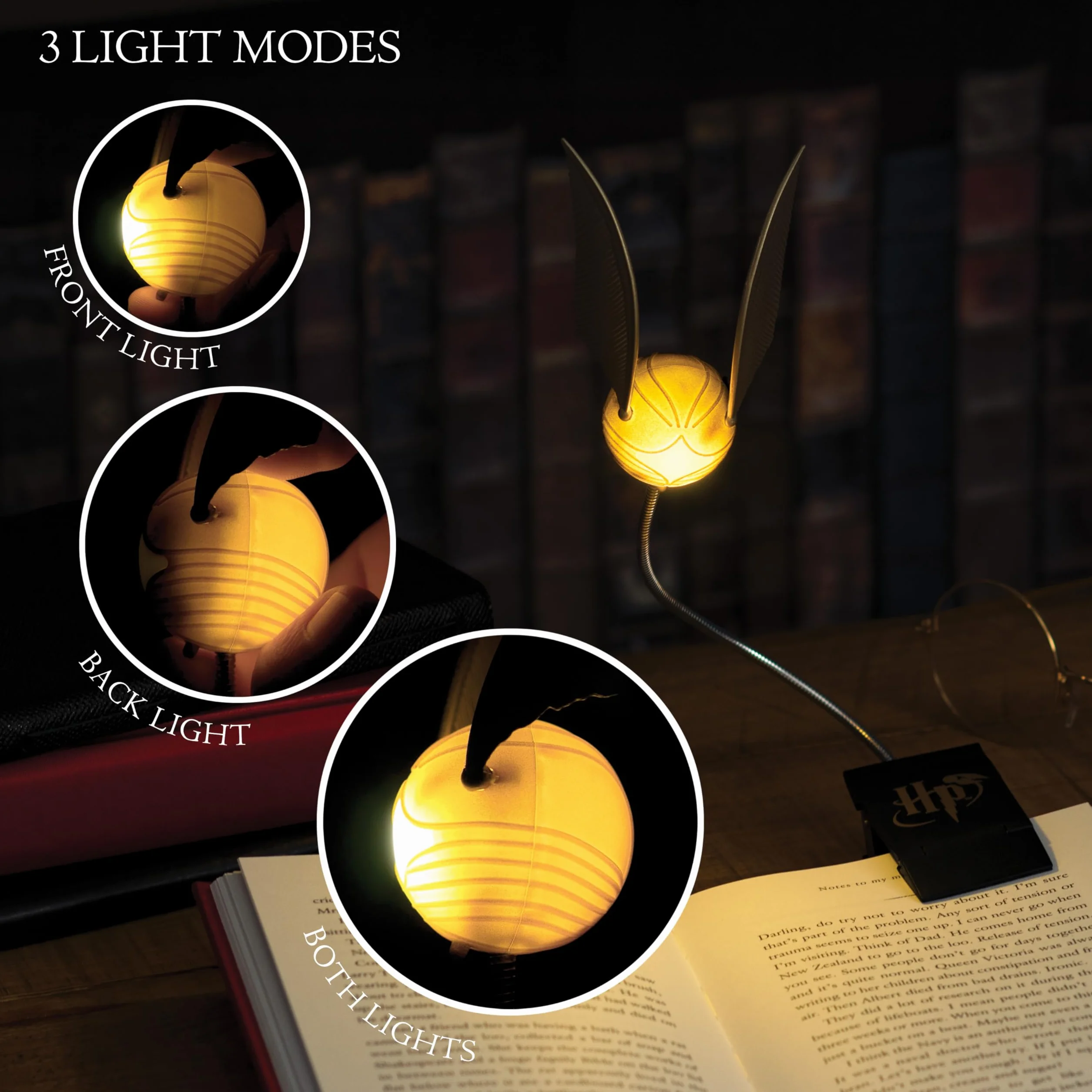 Luce Lettura Boccino d'Oro Lampada Clip per Lettura Notturna, Ufficiale Harry Potter