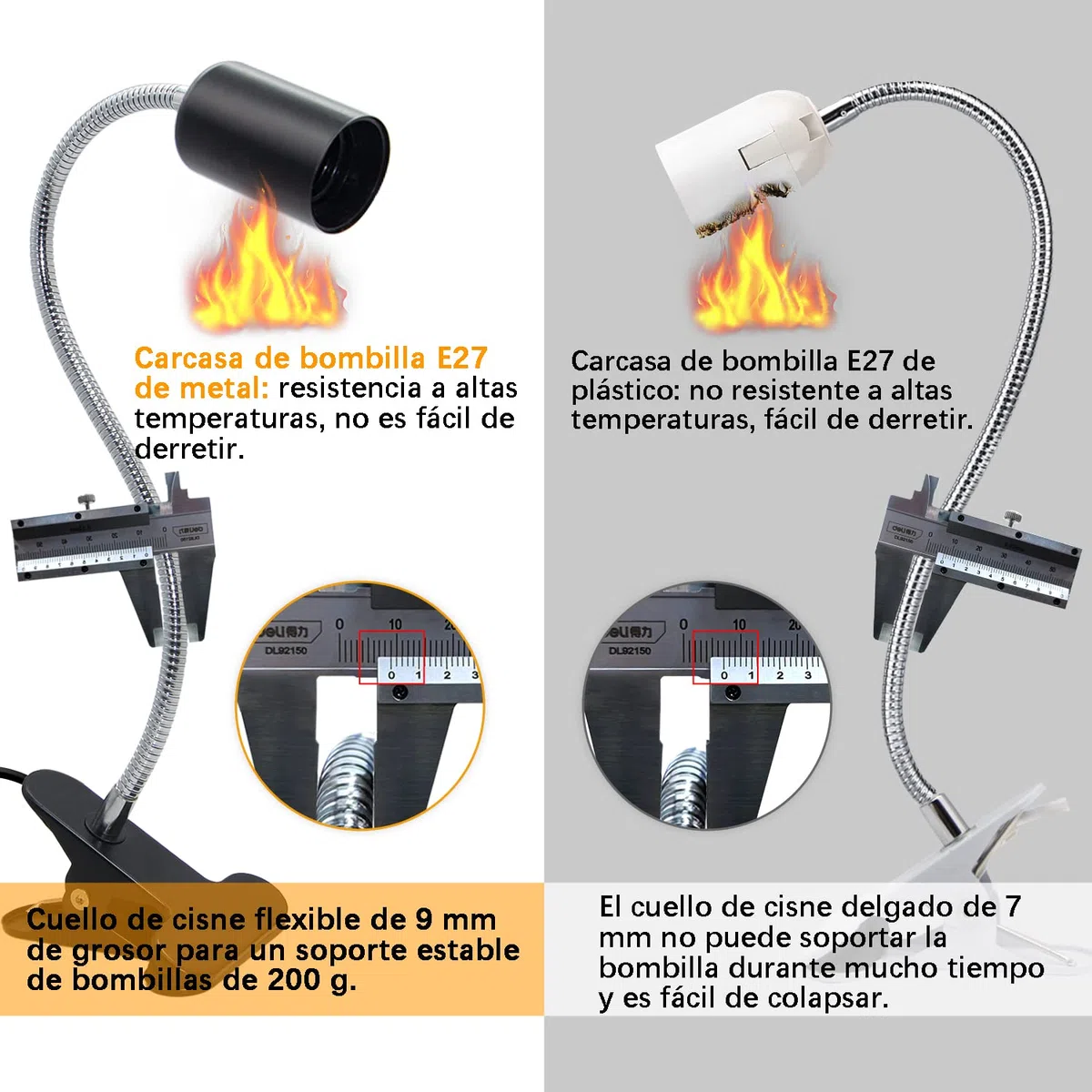 Portalampada E27 con Pinza Regolabile Lampada a Collo di Cigno Clip Portalampada E27 Clip con 220cm Cavo Lungo e EU Plug Lampada da Piante Con Interruttore per Lampada da Tavolo a LED