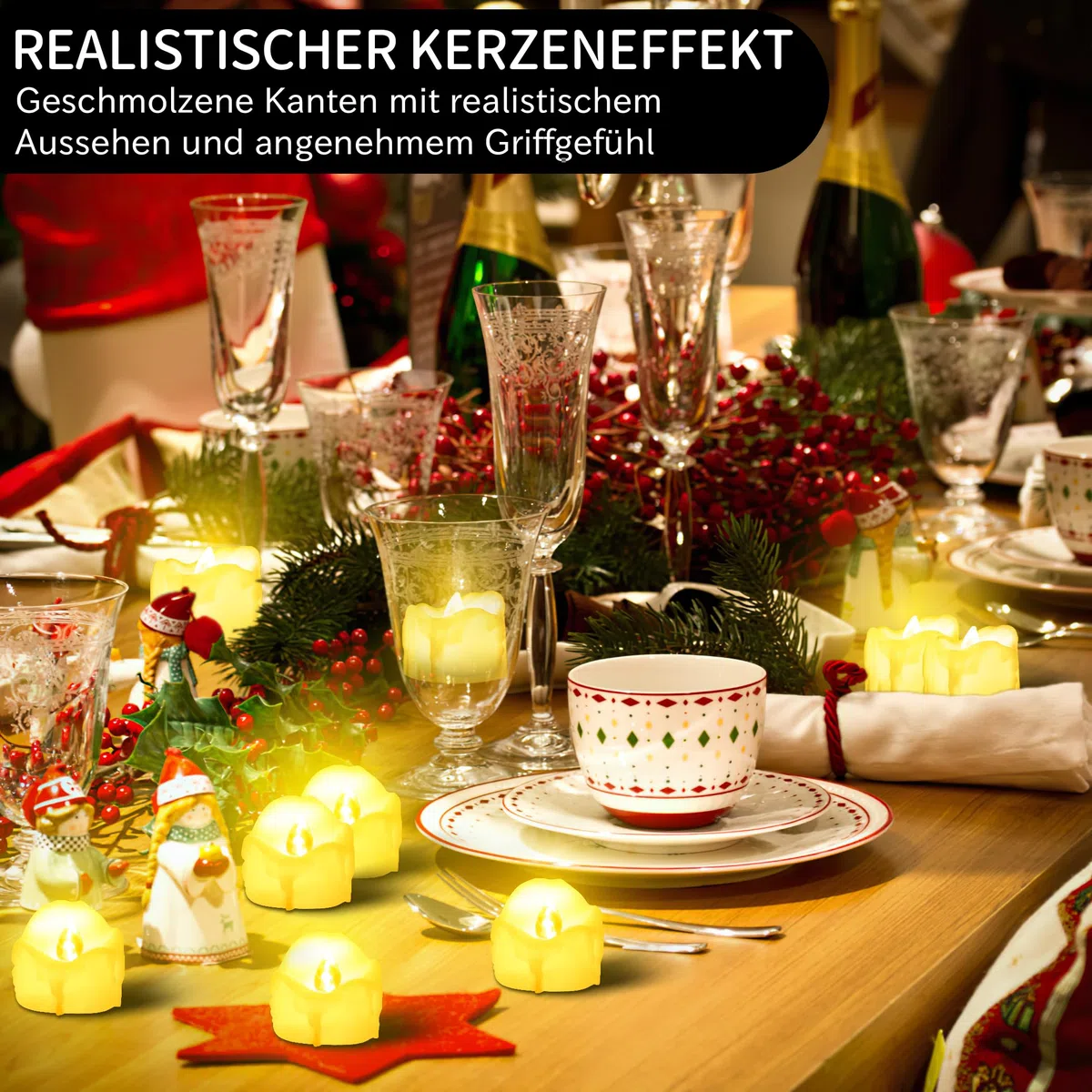 Daphomeu Set di 14 candele LED lampeggianti, ideali per Halloween, Natale, autunno e inverno, matrimonio, diametro 3,6 cm x altezza 3,2 cm