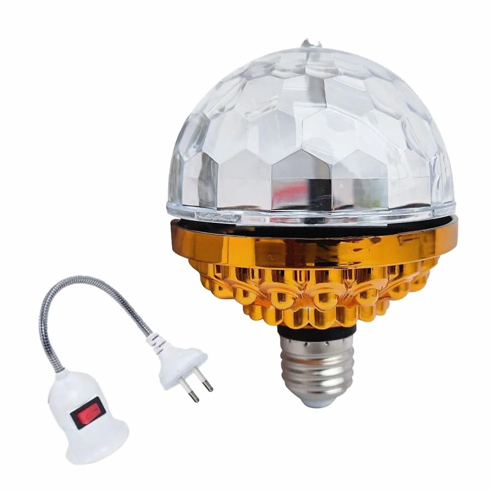 Luce a Sfera Rotante Colorata DJ Crystal RGB Party Light Disco Ball LED Strobe Lamp Lampadina con Presa E27 6W (E.U. Regulations)