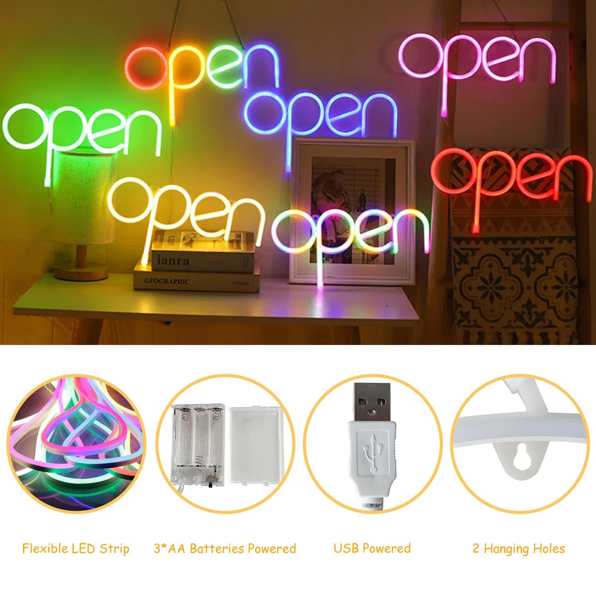 Open LED Neon Sign, Custom Open Neon Light Sign for Business Store, Bar, Cafe, Restaurant, Hotel, Party, Game Room Decoration (verde)