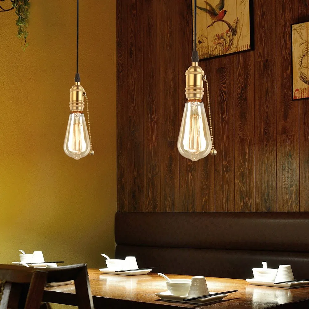 E27 oro base della lampadina del supporto dello zoccolo della lampada con l'interruttore di canale Retro Antico Edison luce ciondolo In ottone massiccio Luce Socket con Staffa per Lampade