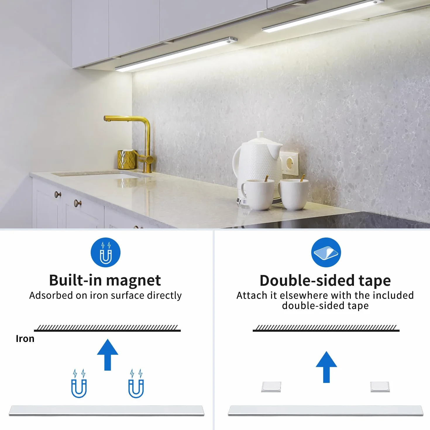 OUILA Luce Armadio LED, Armadio Led con Sensore di Movimento, 41CM Magnetica Ricaricabile Luce Led Sottopensile Dimmerabile Lampada per Cucina Scale Soggiorno Bagno Camere da Letto